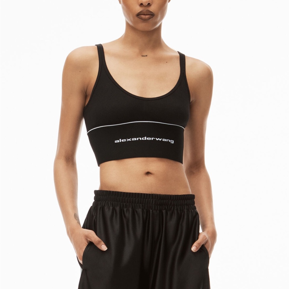 Alexander wang logo elastic bra in ribbed jersey